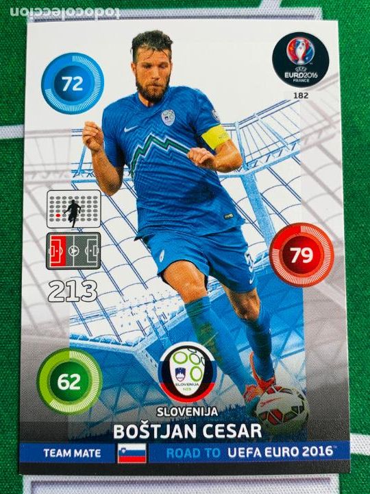 Cartes &agrave; collectionner de Football: 182. Bo&scaron;tjan Cesar (Slovenija) Panini Road to UEFA Euro 2016 France Adrenalyn XL