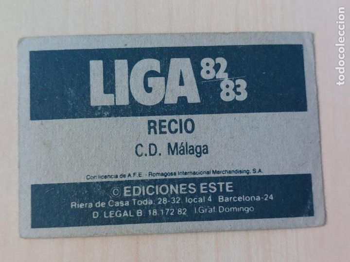 Cromos de f&uacute;tbol: EDICIONES ESTE 82 83 - RECIO - CROMO - MALAGA - Foto 2