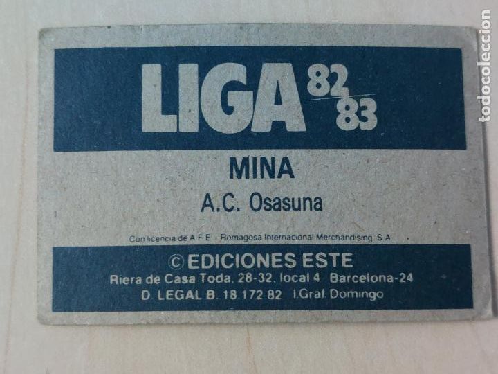 Cromos de f&uacute;tbol: EDICIONES ESTE 82 83 - MINA - CROMO - OSASUNA - Foto 2