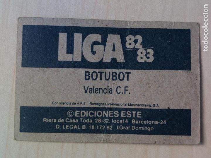 Cromos de f&uacute;tbol: EDICIONES ESTE 82 83 - BOTUBOT - CROMO - VALENCIA - Foto 2