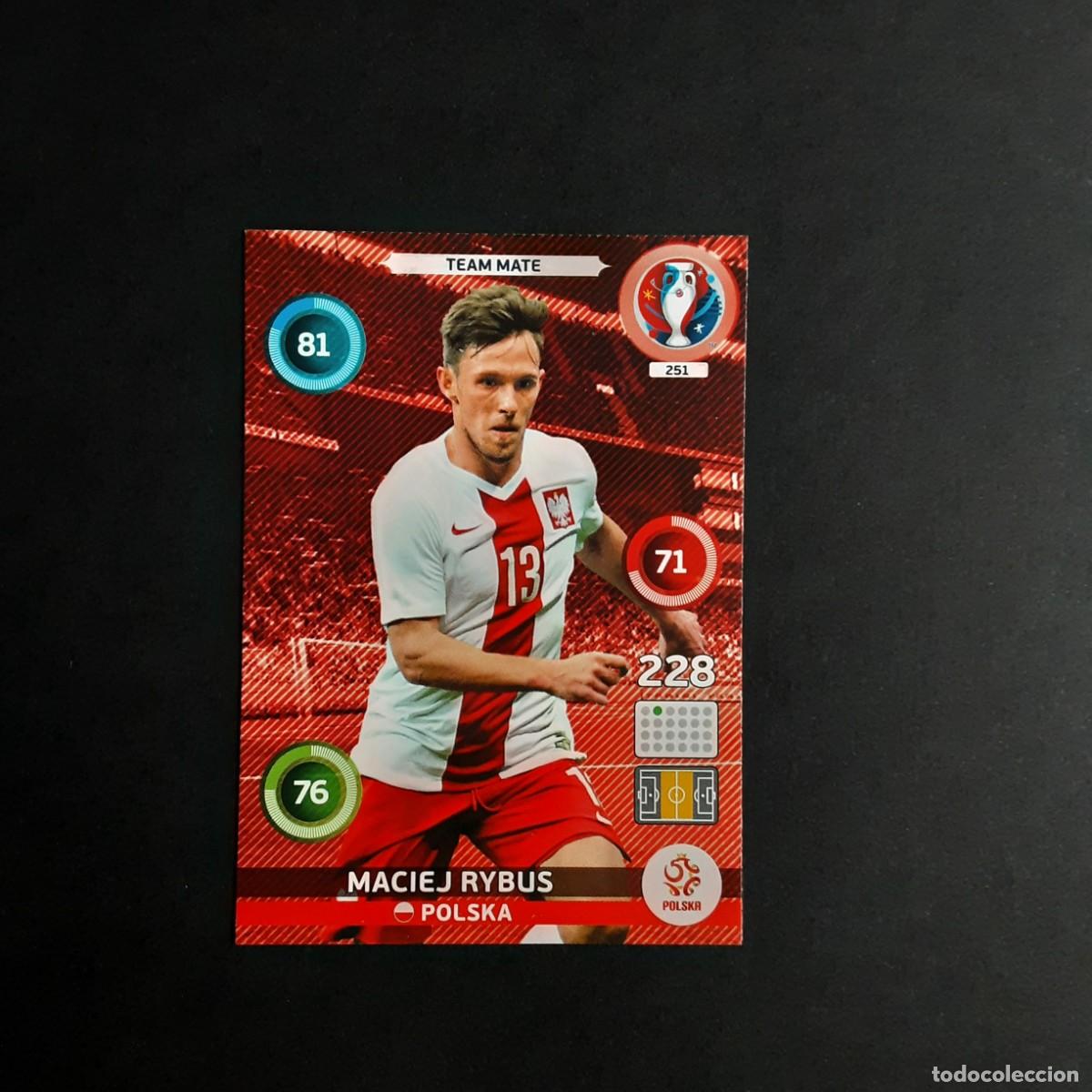 Football Stickers: CARD FUTBOL ADRENALYN UEFA 2016 FRANCIA PANINI 251.RYBUS-TEAM MATE-POLONIA