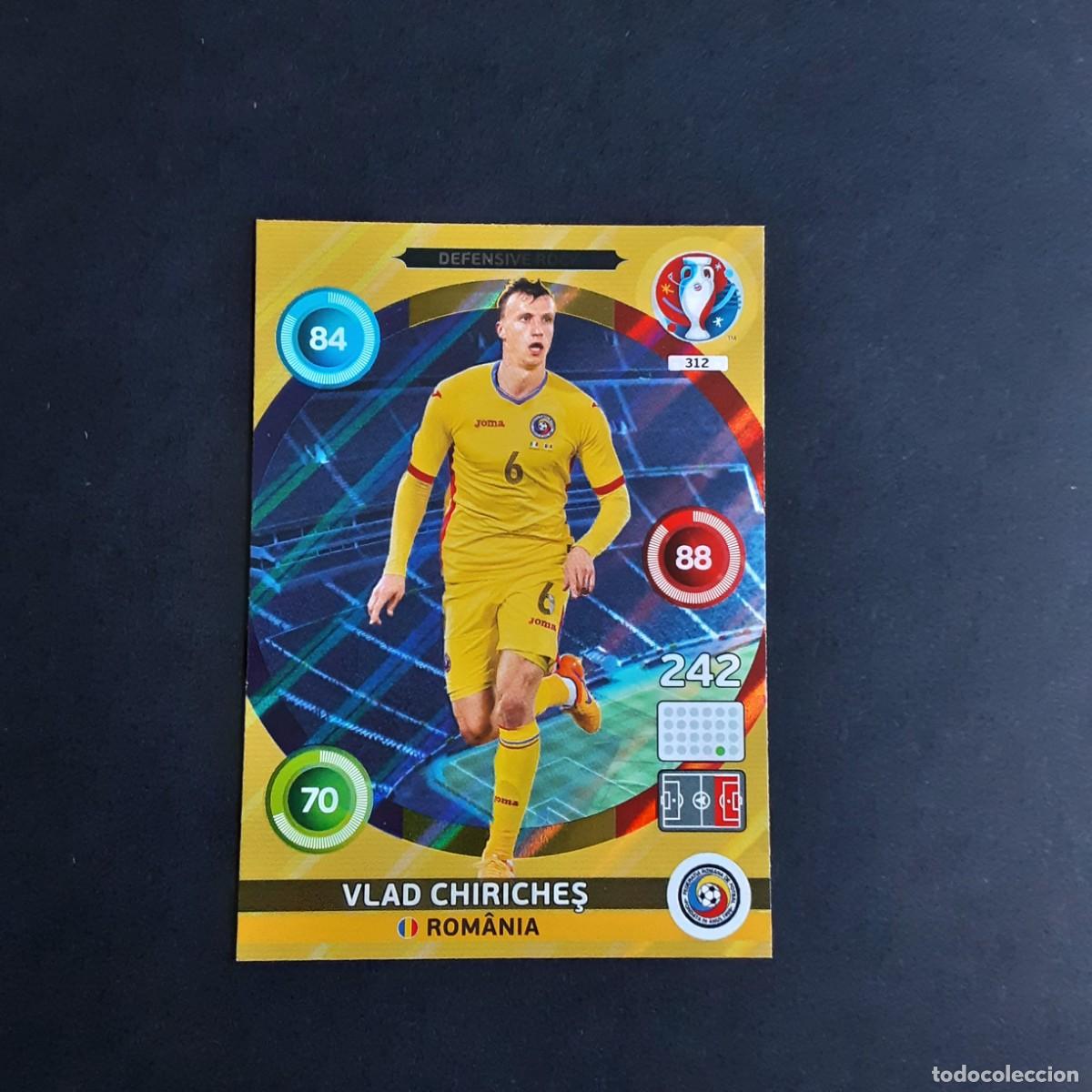 Football Stickers: CARD FUTBOL ADRENALYN UEFA 2016 FRANCIA PANINI 312.CHIRICHES-DEFENSIVE ROCK-RUMANIA