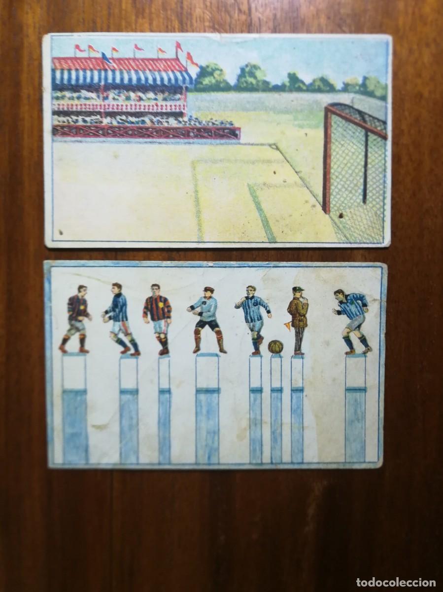 Figurine di Calcio: PISTA Y JUGADORES DE FOOT-BALL - 2 CROMOS DE LA COLECCION JUEGOS INFANTILES - MUY RAROS - 1920s