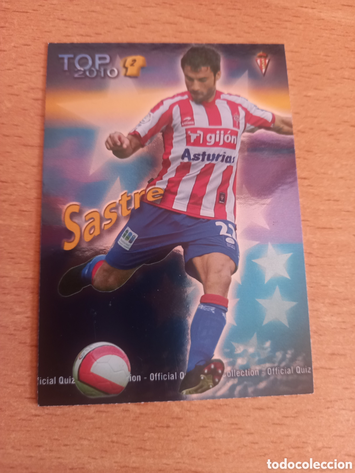 Figurine di Calcio: Mundicromo las fichas de la liga 2010 553 Sastre Sporting de Gij&oacute;n top fondo azul
