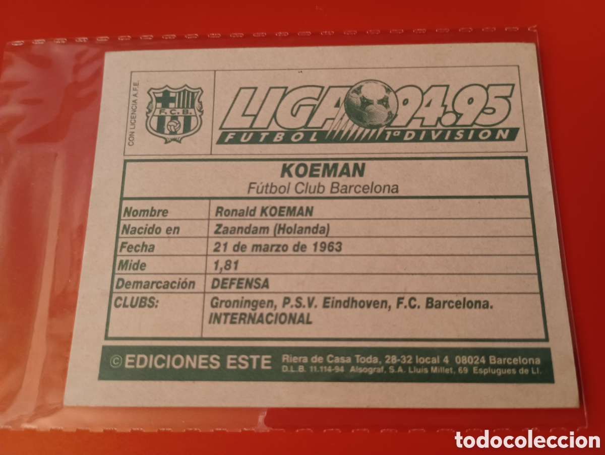 Cromos de f&uacute;tbol: Ronald Koeman Este 94-95 - Foto 4
