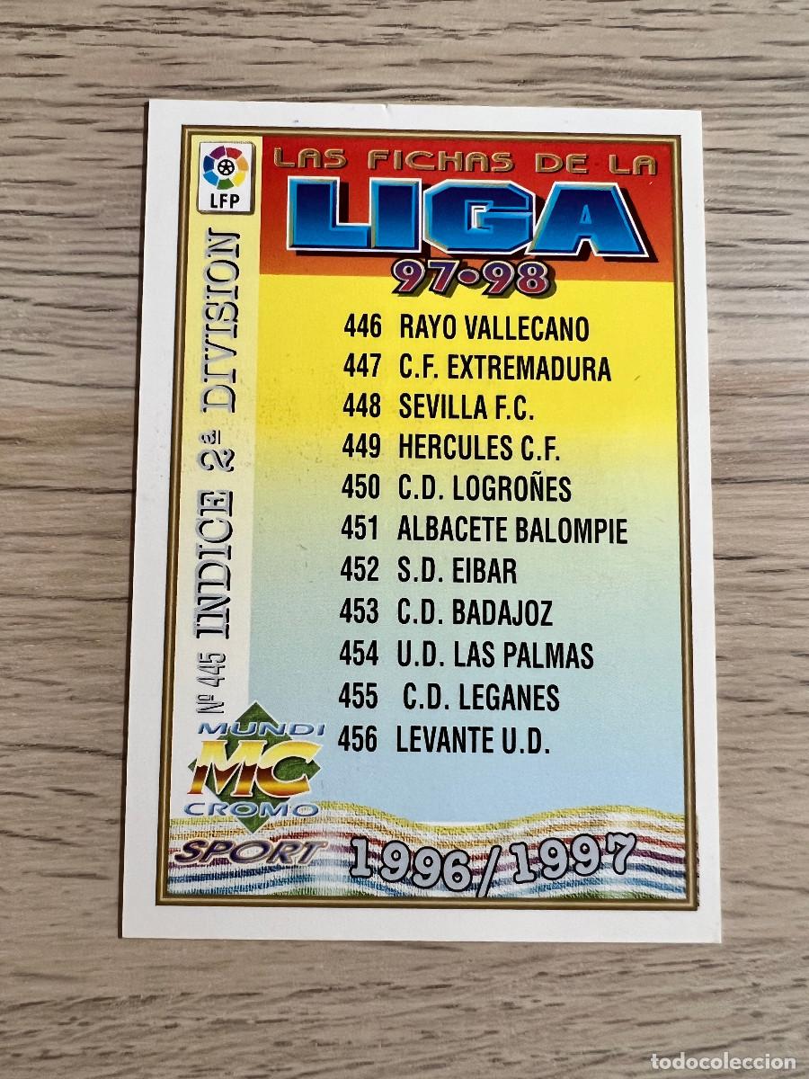 Cartes &agrave; collectionner de Football: INDICE 2&ordf; DIVISION N&ordm; 445 Mundicromo 97 98 Las Fichas de la Liga