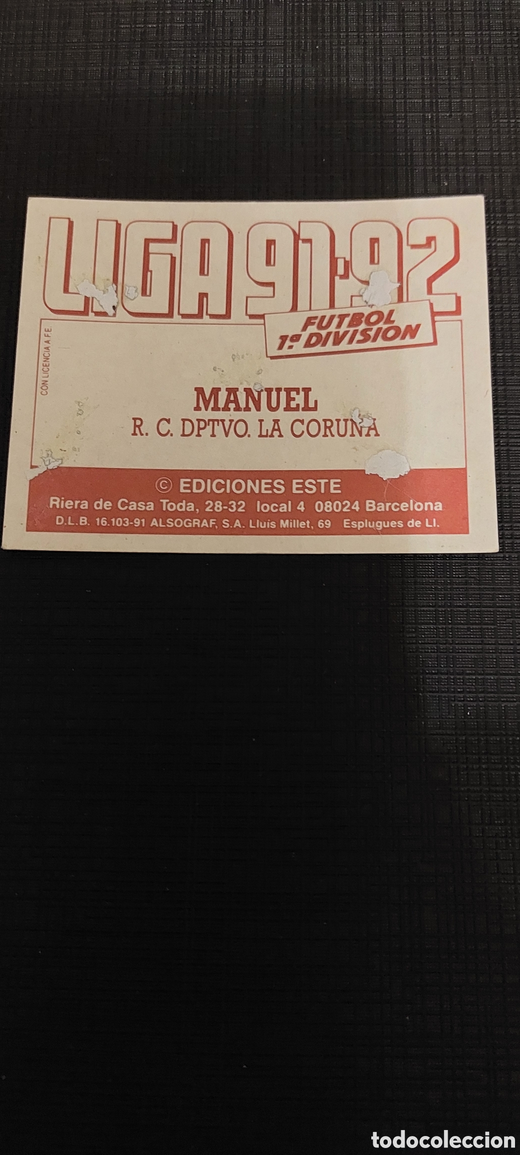 Cromos de f&uacute;tbol: Manuel 91/92 baja - Foto 2