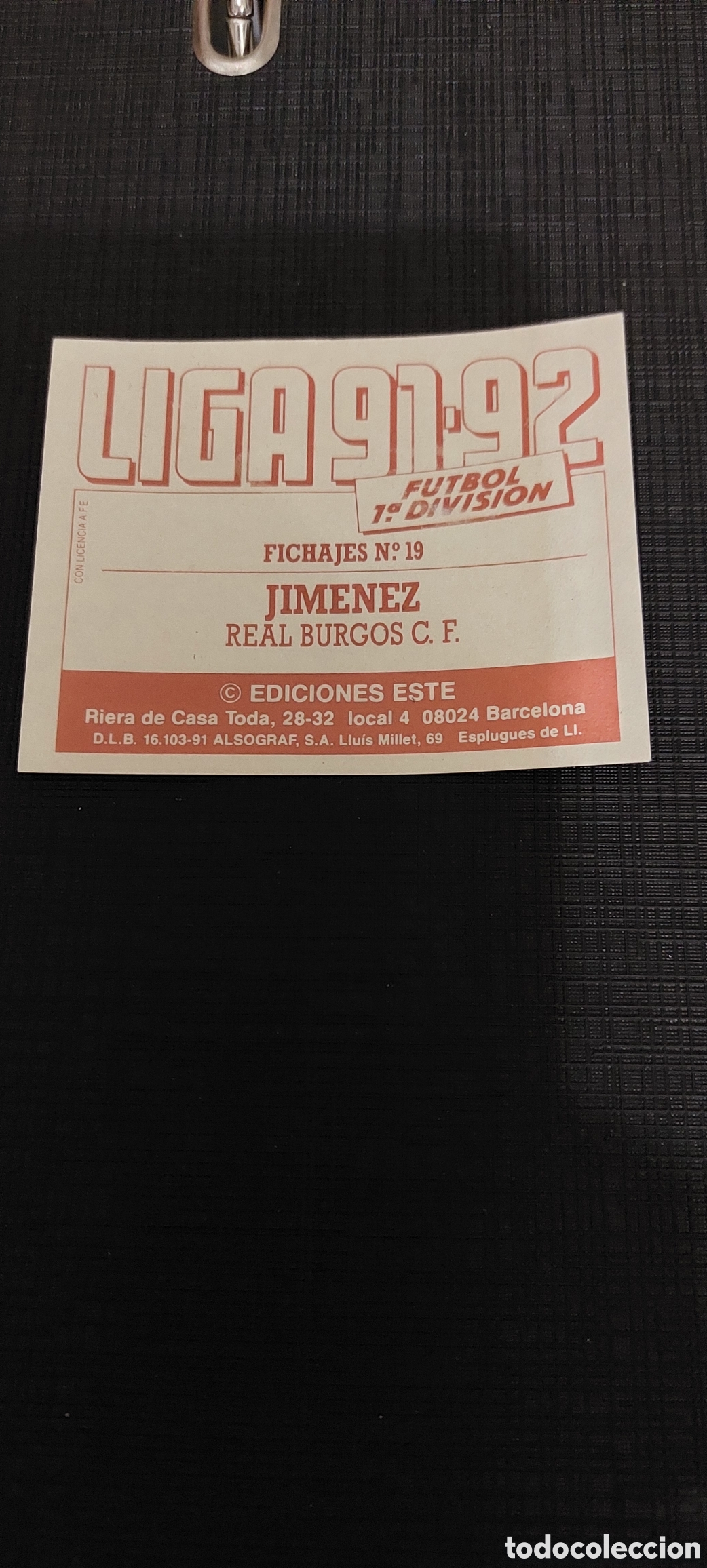 Cromos de f&uacute;tbol: Jim&eacute;nez 91/92 fichaje 19 - Foto 2