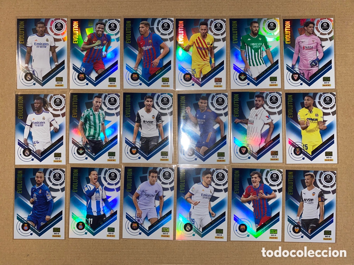 Cromos de F&uacute;tbol: Lote 36 Cards Evolution Megacracks 2022 2023 1a Edici&oacute;n Completa Todas 22 23 Gavi Modric Fati