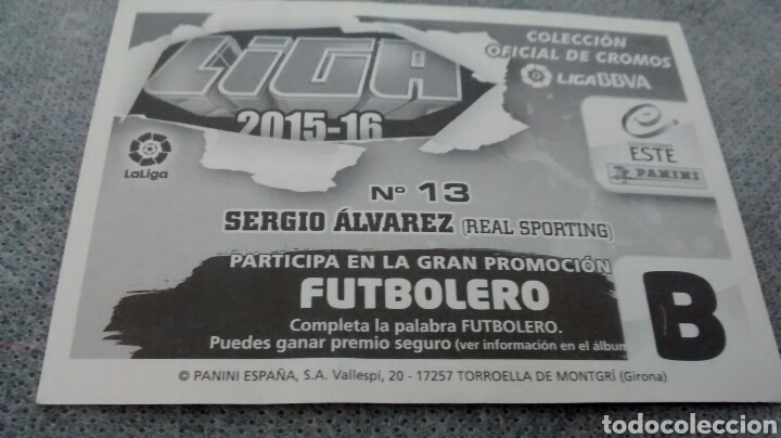 Cromos de f&uacute;tbol: 2015 16 ESTE, SERGIO ALVAREZ - Foto 2