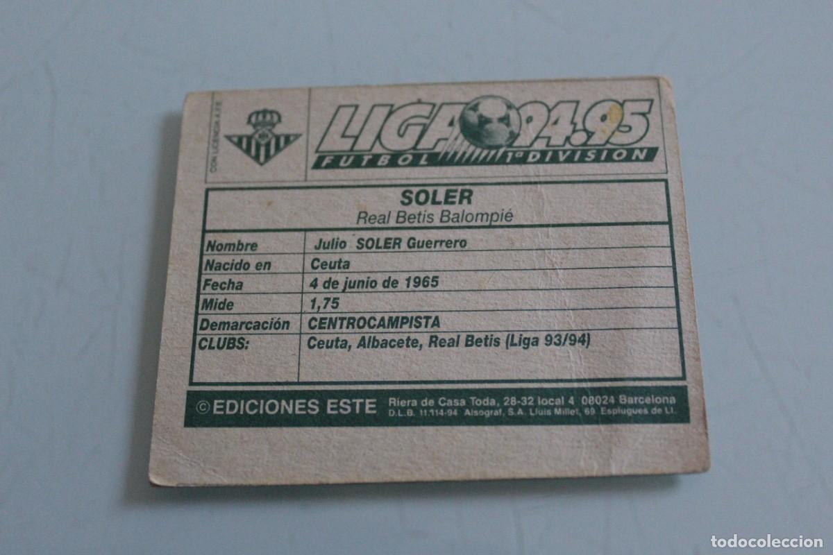 Cromos de f&uacute;tbol: ESTE 94 95 SOLER ERROR DE CORTE - Foto 2