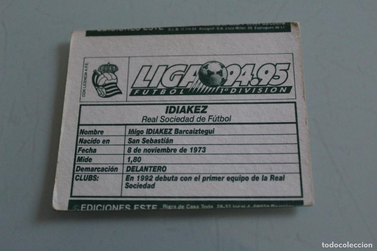 Cromos de f&uacute;tbol: ESTE 94 95 IDIAKEZ ERROR DE CORTE EN TRASERA - Foto 1