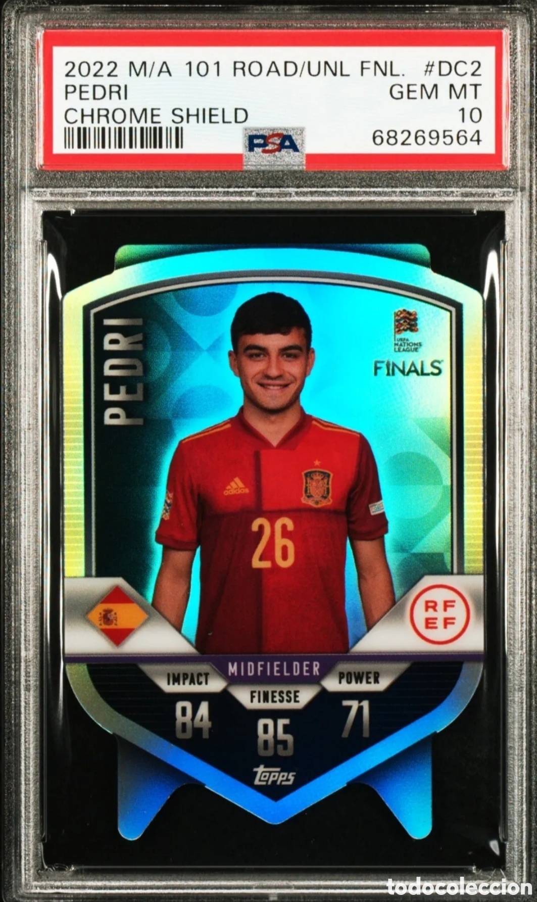 Cromos de f&uacute;tbol: 2022 Topps Match Attax 101 Pedri Cromo Shield PSA 10 POP 1