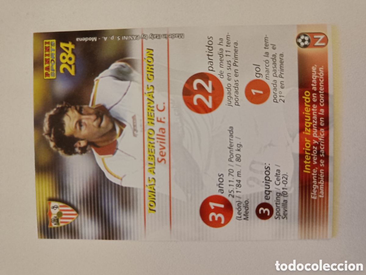 Cromos de f&uacute;tbol: Megafichas 2002-2003 n&ordm; 284 Tomas - Foto 2