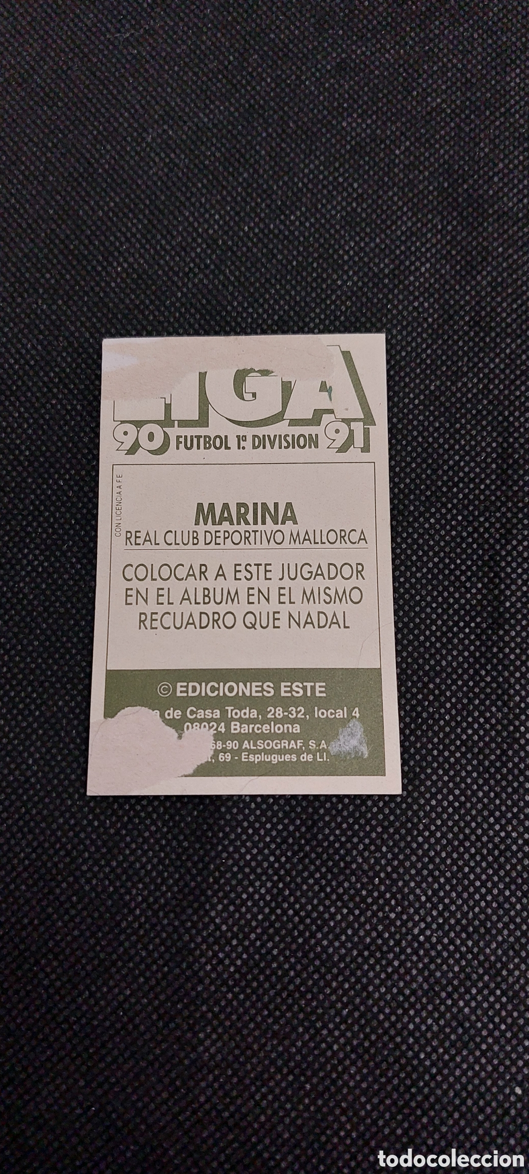 Cromos de f&uacute;tbol: Marina coloca mallorca 90/91 - Foto 2