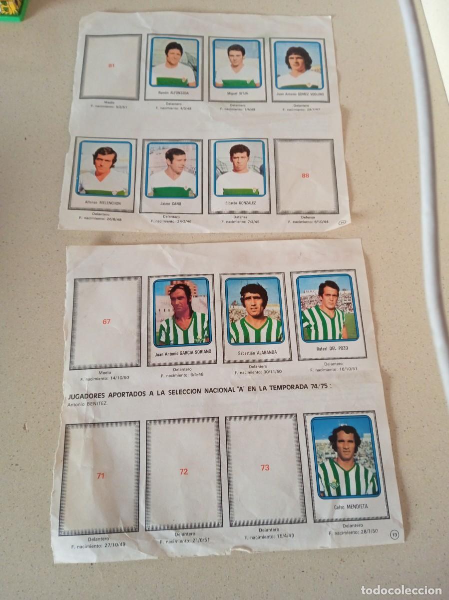Fu&szlig;ball-Sticker: Antiguas 2 hojas &aacute;lbum f&uacute;tbol Vulcano 1975-76 con 13 cromos Betis Elche Espa&ntilde;ol