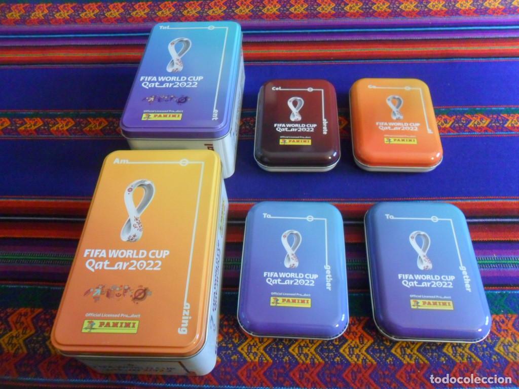 Cromos de f&uacute;tbol: 6 CAJA LATA MET&Aacute;LICA TIN BOX FIFA WORLD CUP QATAR 2022 PANINI AMAZING GOAL TALENT CELEBRATE TOGETHER