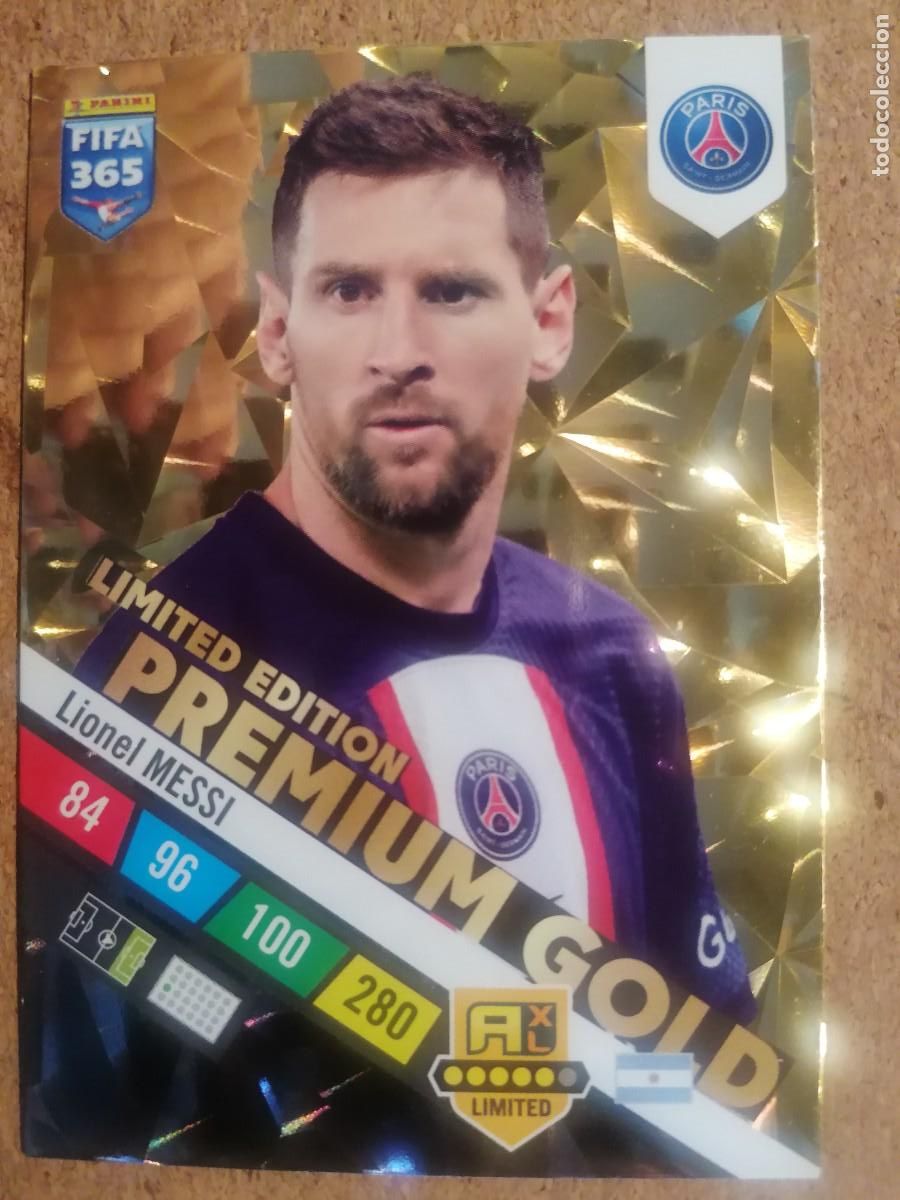 Figurine di Calcio: ADRENALYN XL 2023 FIFA 365 CARD LIMITED EDITION PREMIUN GOLD LEO MESSI PSG