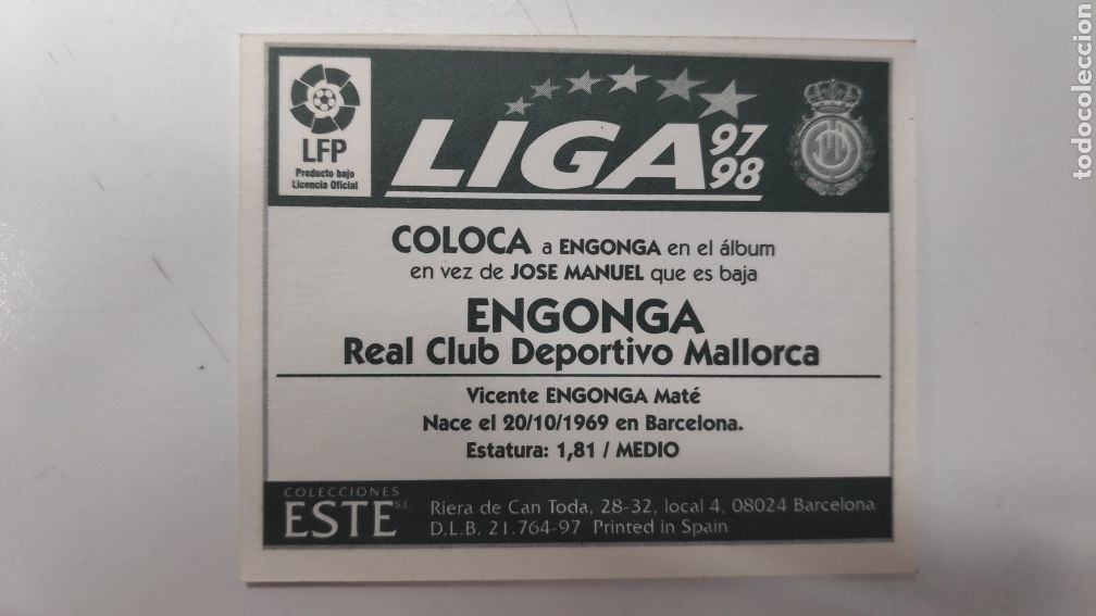 Cromos de f&uacute;tbol: Engonga Coloca Mallorca 97/98 este nunca pegado - Foto 2