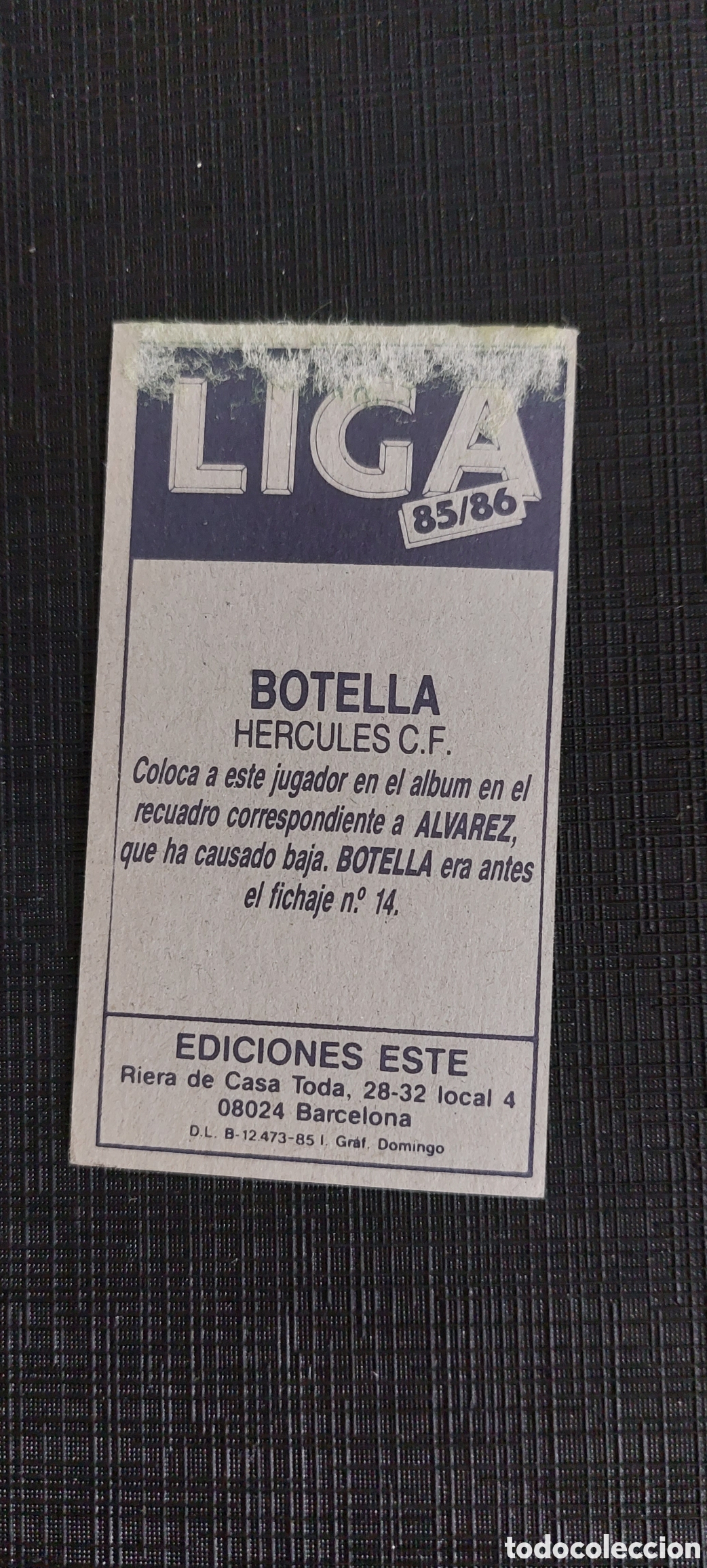 Cromos de f&uacute;tbol: Botella coloca H&eacute;rcules 85/86 - Foto 2