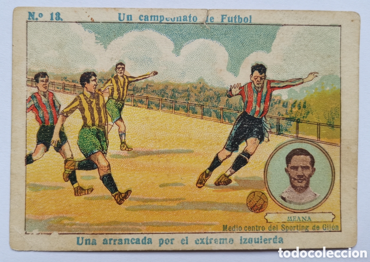 Football Stickers: Cromo N&deg;18 Un Campeonato de F&uacute;tbol Meana Sporting de Gijon - Chocolates Amatller (Barcelona) 1922