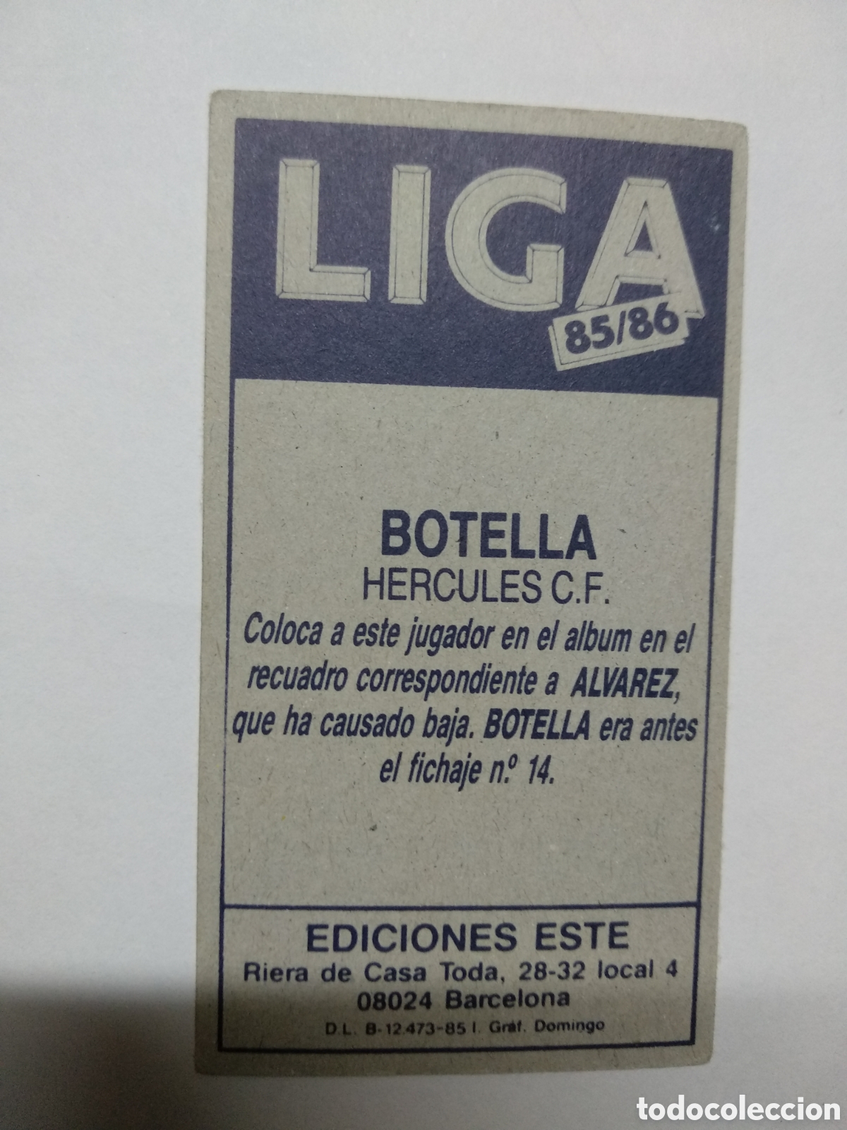 Cromos de f&uacute;tbol: ESTE 85-86 BOTELLA NUNCA PEGADO - Foto 2
