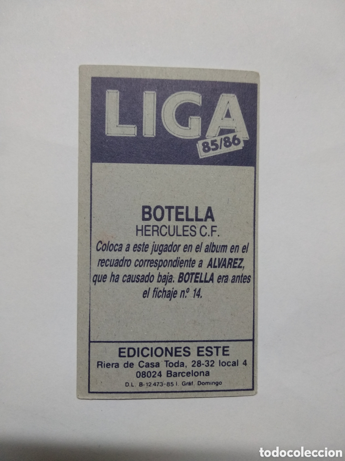 Cromos de f&uacute;tbol: ESTE 85-86 BOTELLA NUNCA PEGADO - Foto 2