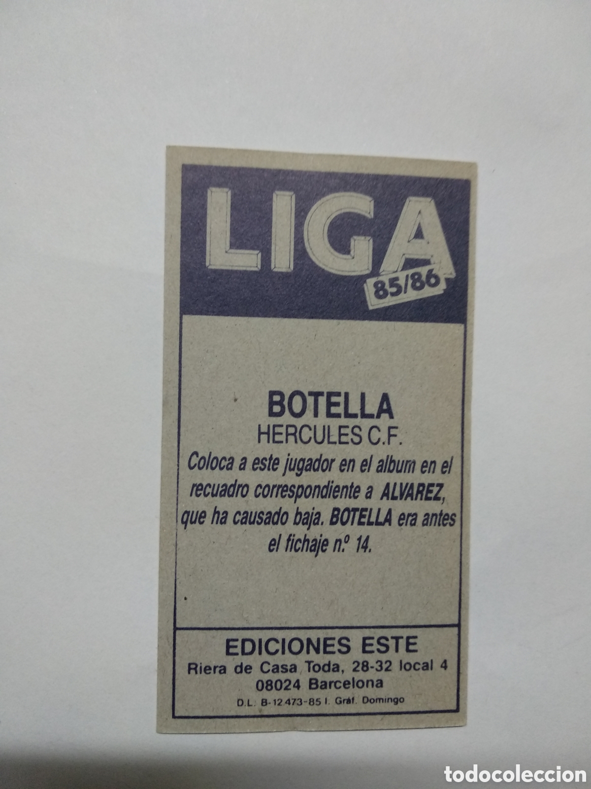 Cromos de f&uacute;tbol: ESTE 85-86 BOTELLA NUNCA PEGADO - Foto 2