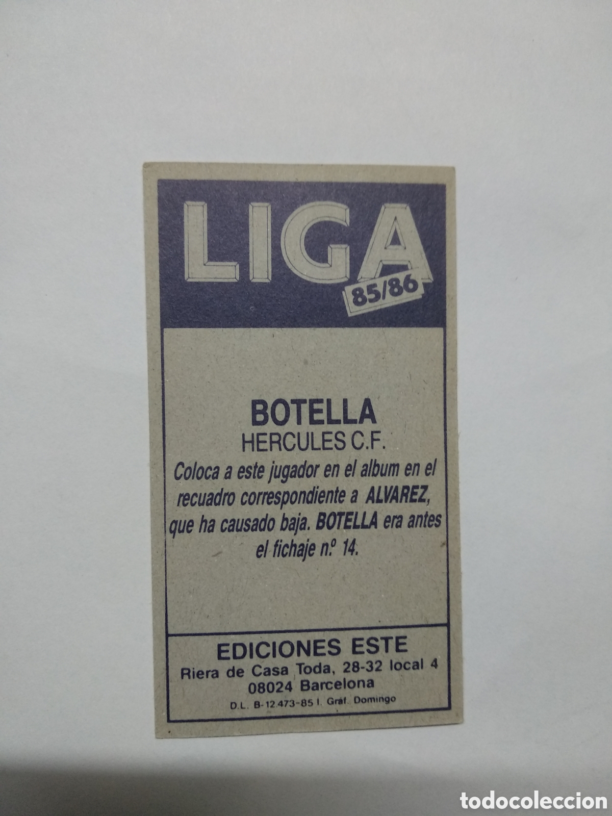 Cromos de f&uacute;tbol: ESTE 85-86 BOTELLA NUNCA PEGADO - Foto 2