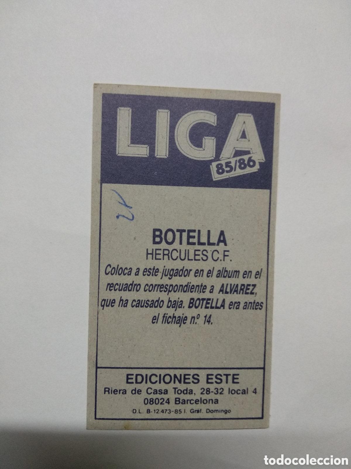Cromos de f&uacute;tbol: ESTE 85-86 BOTELLA NUNCA PEGADO - Foto 2