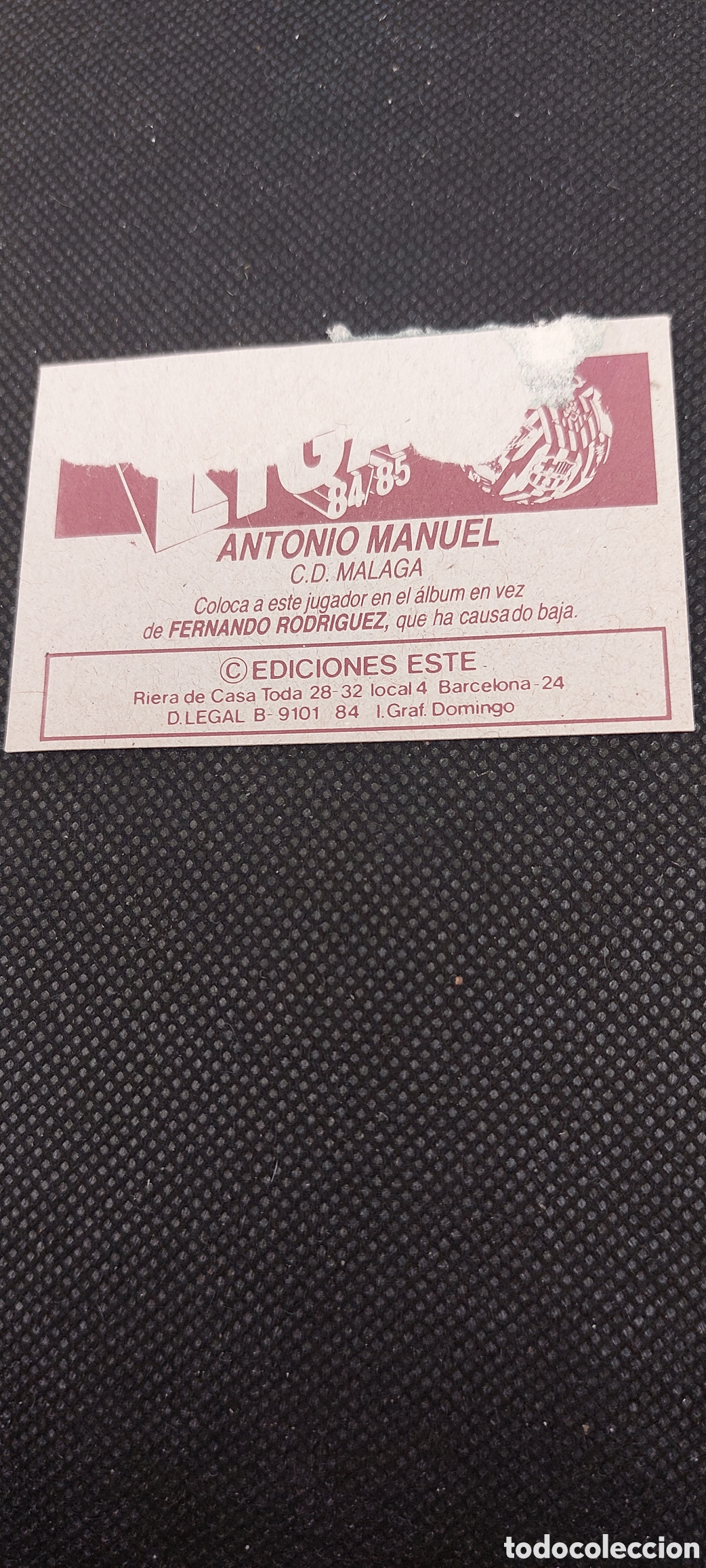 Cromos de f&uacute;tbol: Antonio Manuel coloca malaga 84/85 - Foto 2