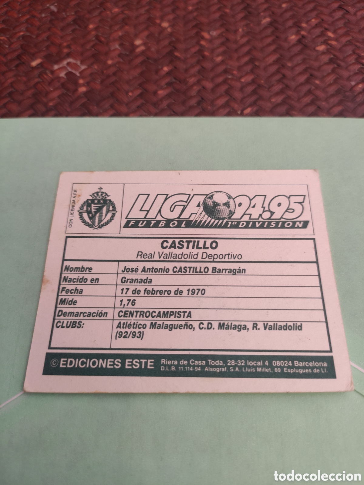 Cromos de f&uacute;tbol: Castillo 1994 1995 Valladolid - Foto 2