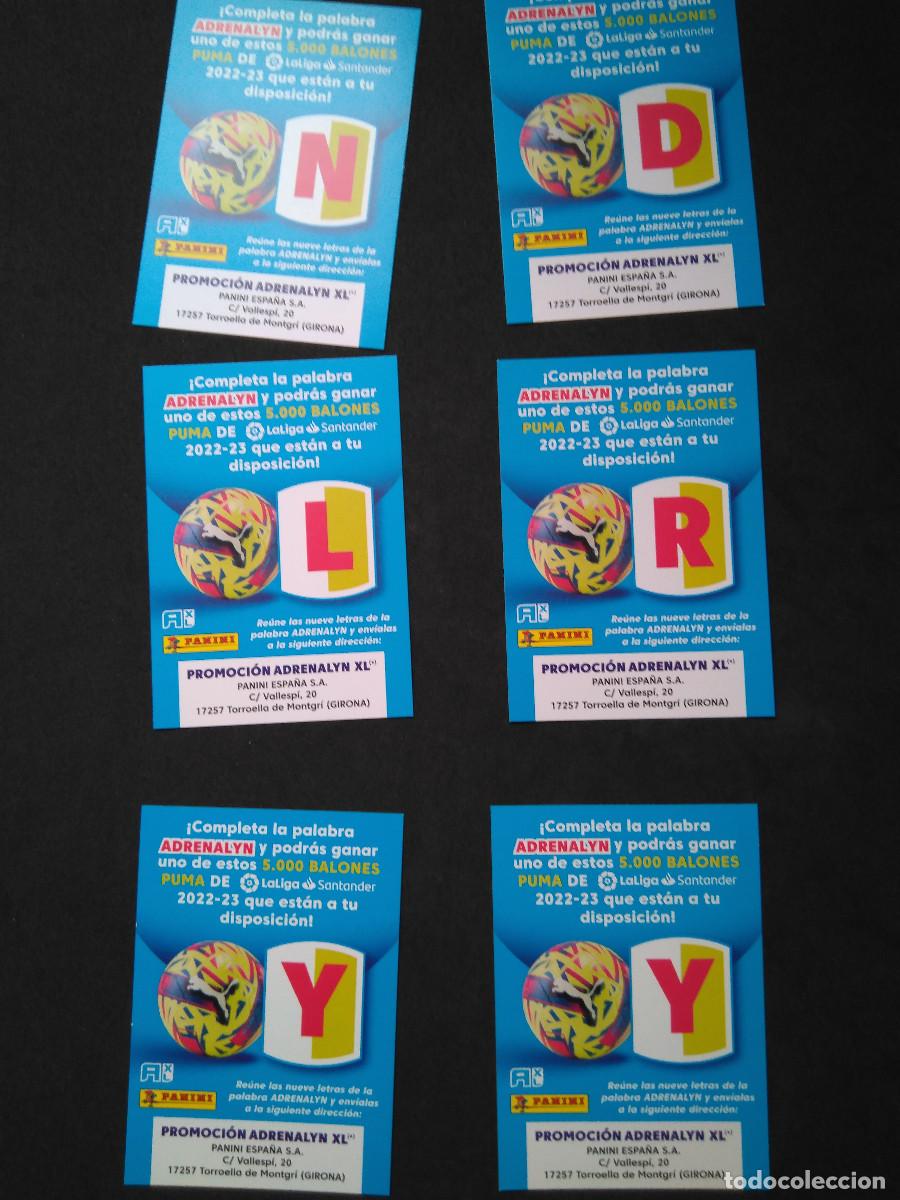 Football Stickers: 6 LETRAS ADRENALYN (N D R L y 2Y) 2022 2023 22 23 PANINI PROMOCI&Oacute;N BAL&Oacute;N PUMA CARD ALBUM LIGA