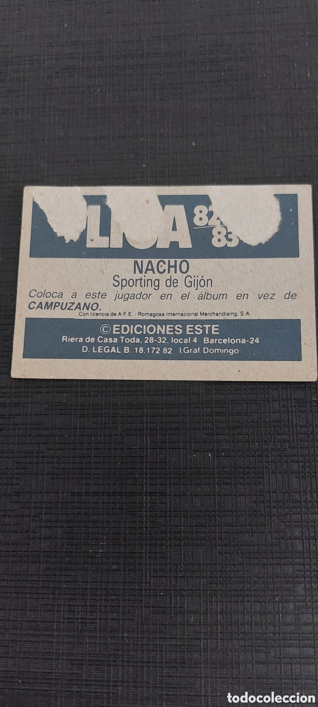 Cromos de f&uacute;tbol: Nacho coloca sporting gijon 82/83 - Foto 2