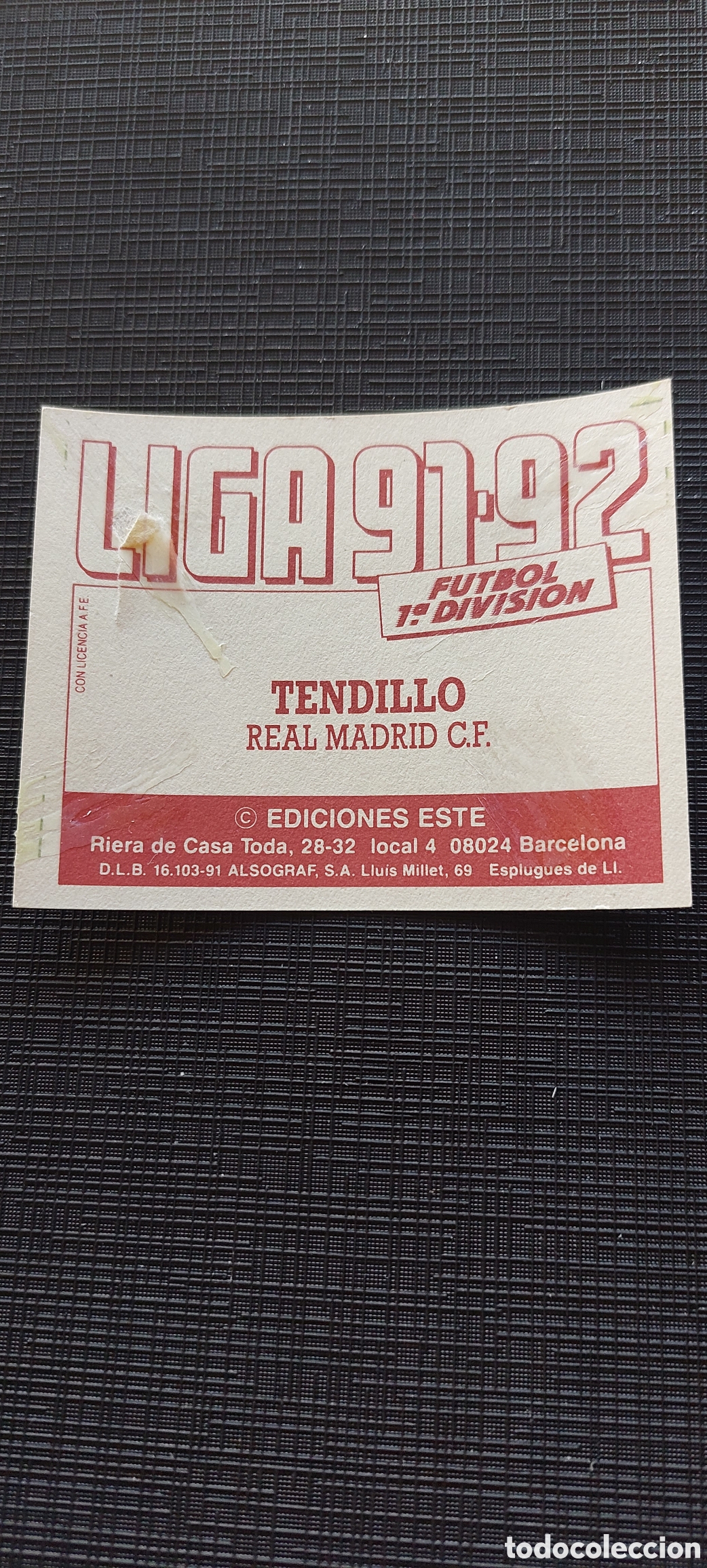 Cromos de f&uacute;tbol: Tendillo real madrid 91/92 - Foto 2