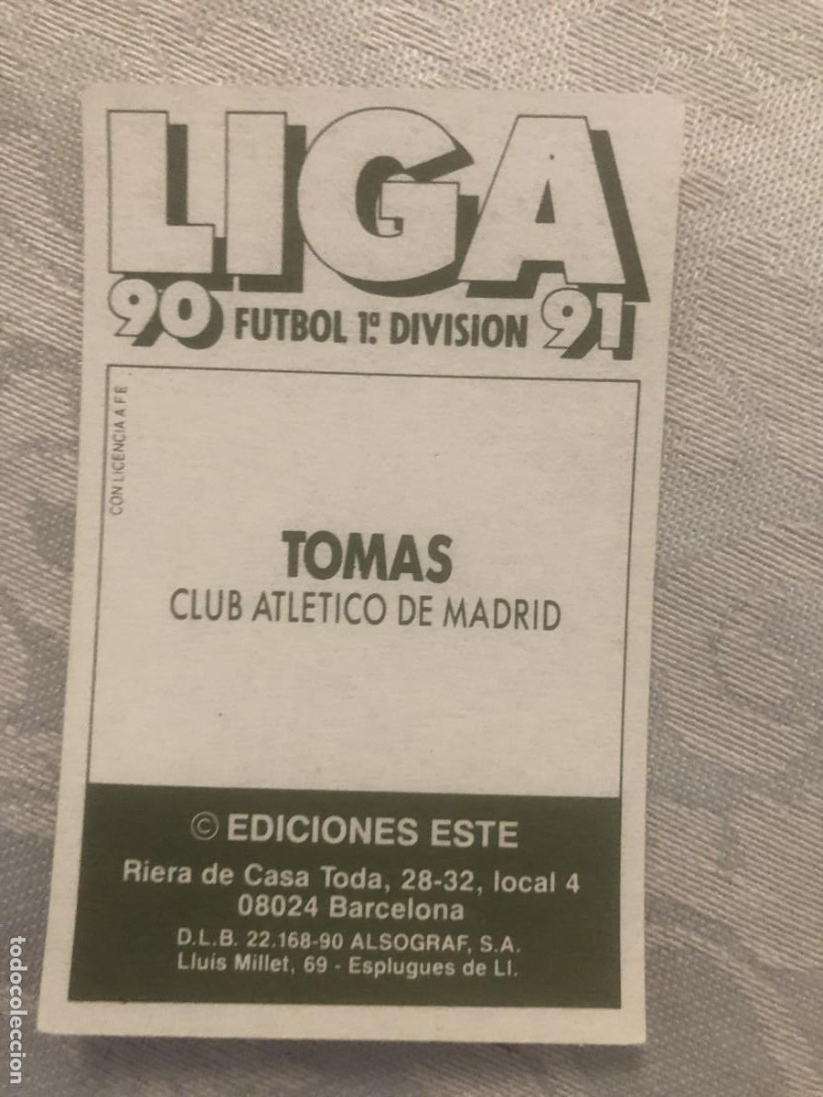 Cromos de f&uacute;tbol: TOM&Aacute;S AT MADRID EDICIONES ESTE 1990-91 - 90/91 - Foto 2