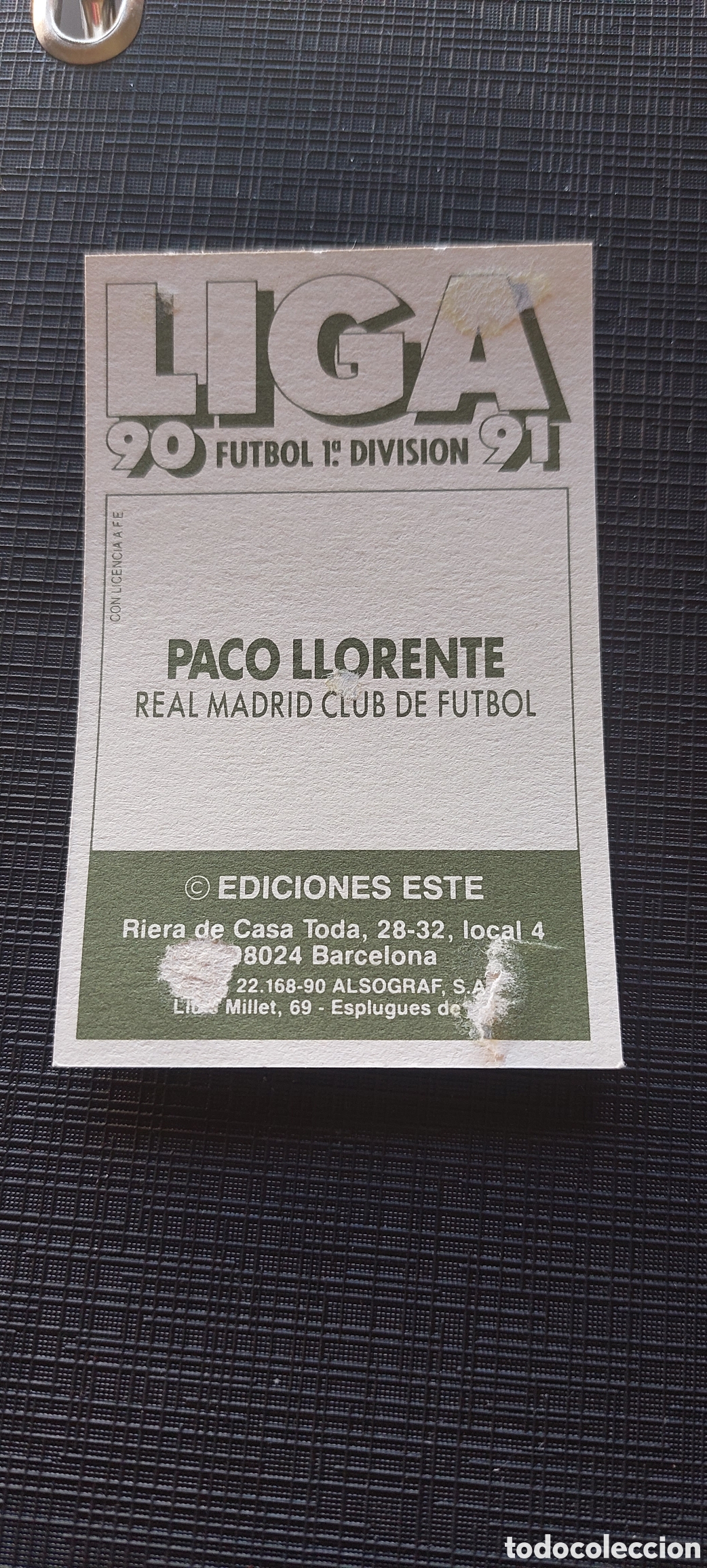 Cromos de f&uacute;tbol: Paco llorente real madrid 90/91 - Foto 2