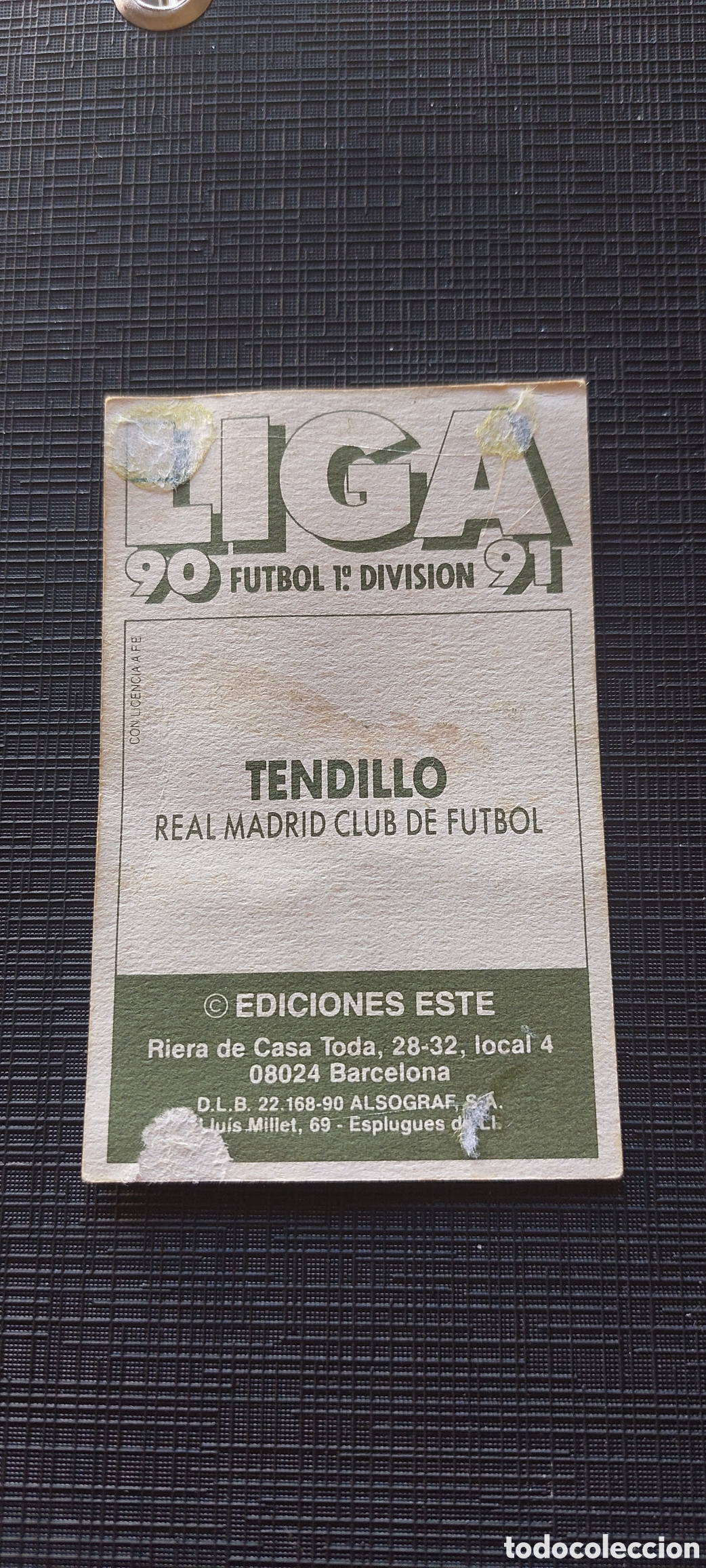 Cromos de f&uacute;tbol: Tendillo real madrid 90/91 - Foto 2