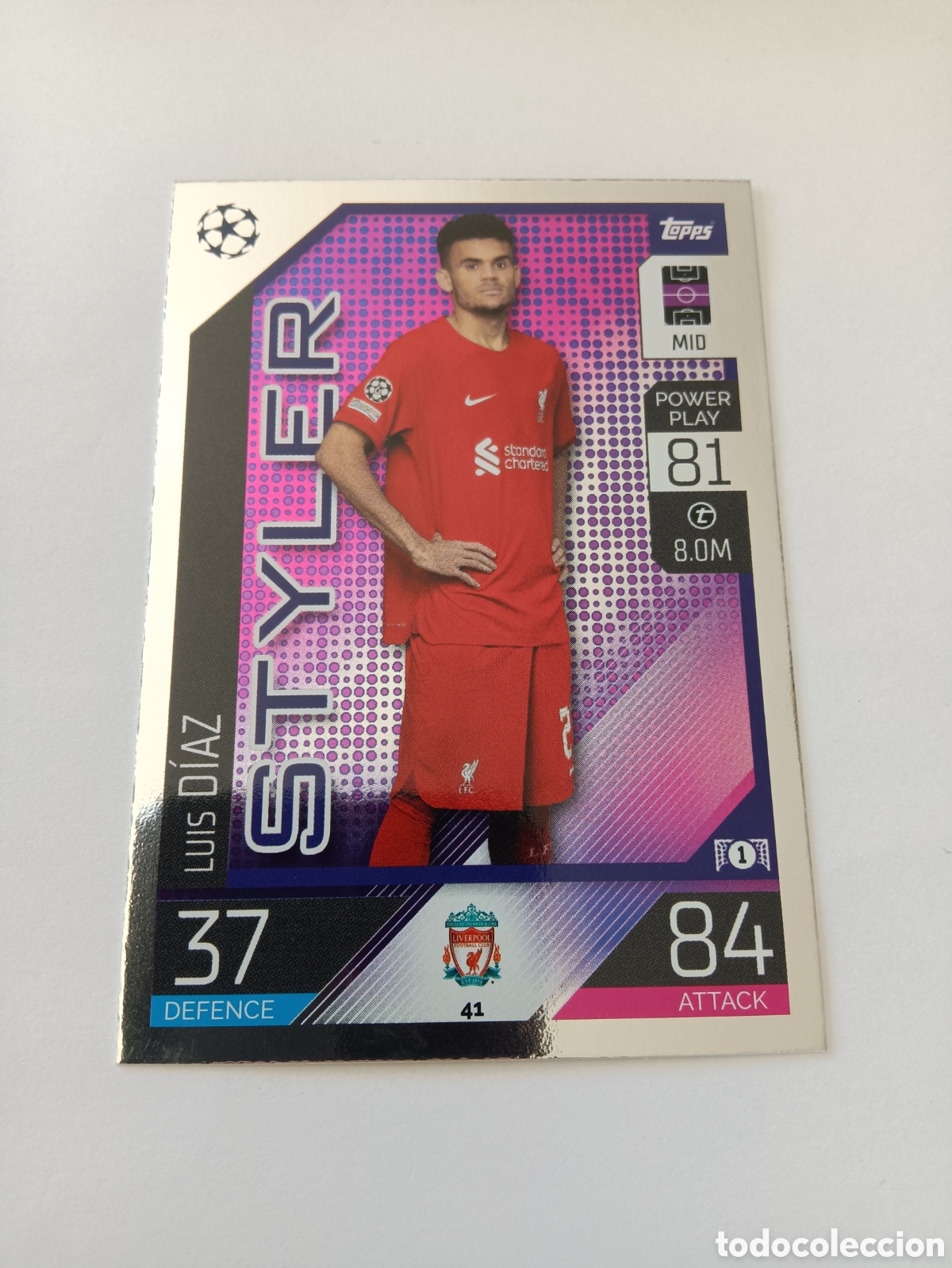 Fu&szlig;ball-Sticker: 41 Luis D&iacute;az Styler Liverpool Topps Match Attax 22/23