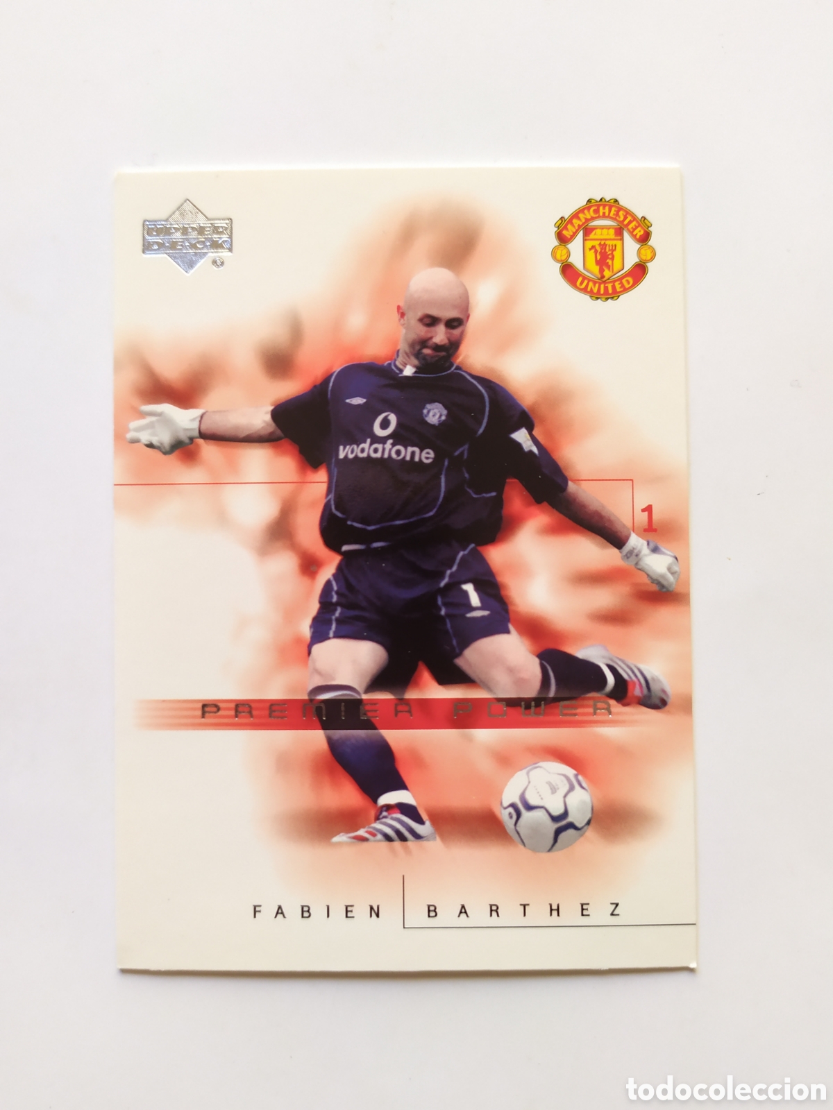 Manchester United goalkeeper Fabien Barthez pulls at his shorts after gifting a goal to Thierry Henry, OTD 2001. Photo by Mark Leech