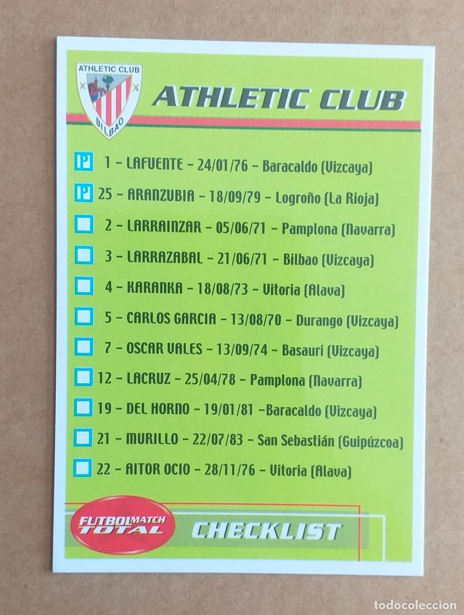 Cromos de F&uacute;tbol: CROMO &Iacute;NDICE ATHLETIC DE BILBAO F&Uacute;TBOL MATCH TOTAL LIGA 2002-2003 MAGIC BOX INT. Nuevo de sobre.