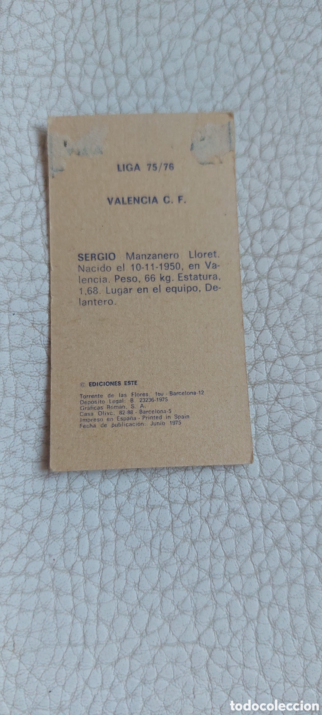 Cromos de f&uacute;tbol: Sergio Valencia 75/76 - Foto 2