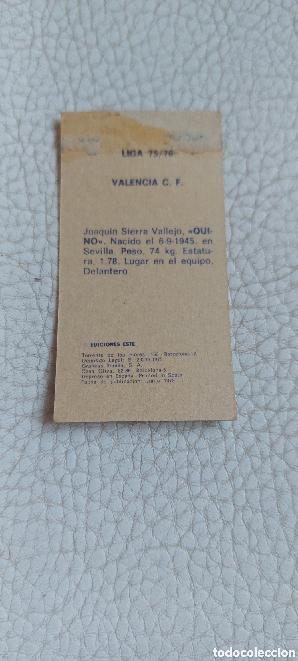 Cromos de f&uacute;tbol: Quino Valencia 75/76 - Foto 2