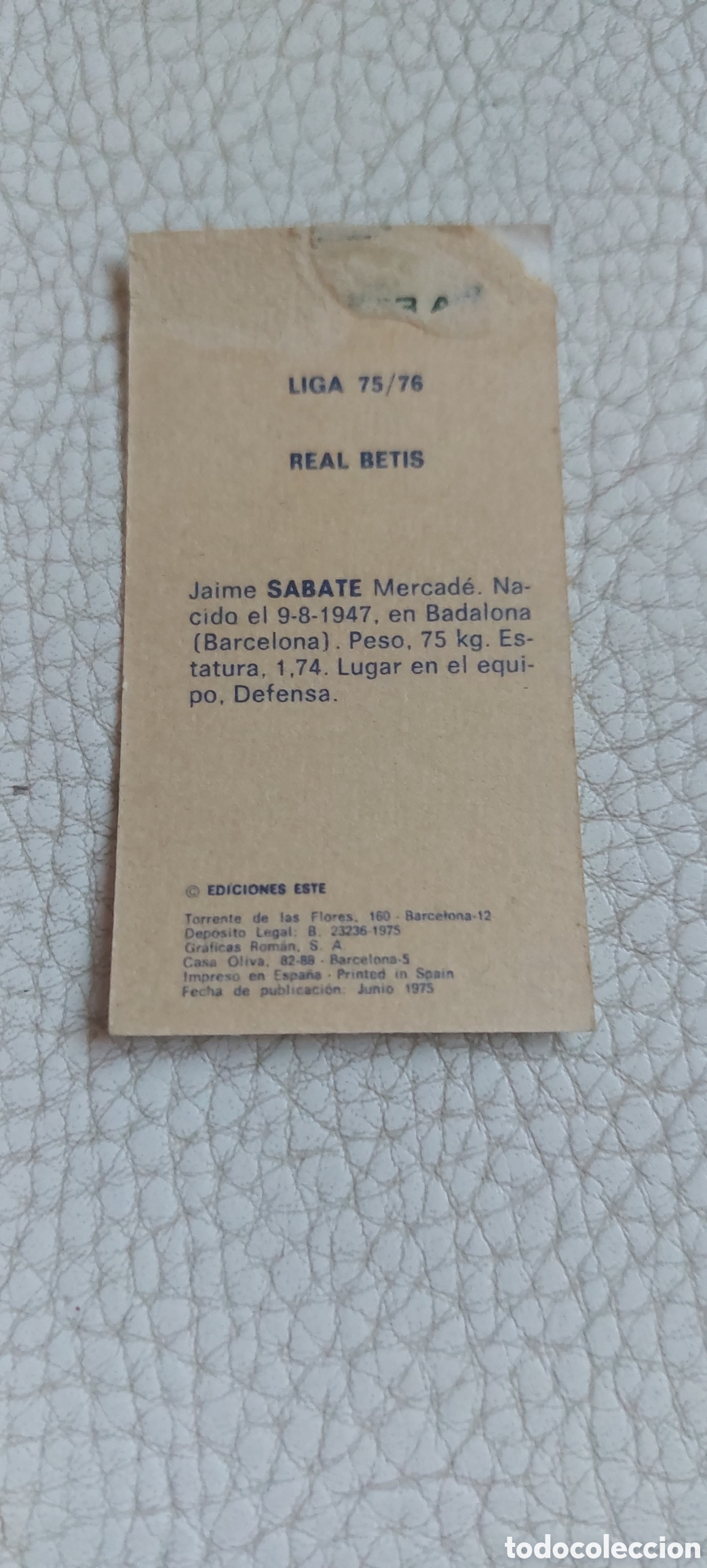 Cromos de f&uacute;tbol: Sabate betis 75/76 - Foto 2