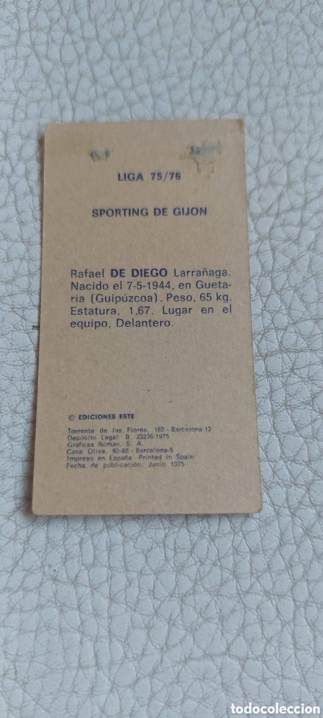 Cromos de f&uacute;tbol: De Diego sporting gijon 75/76 - Foto 2