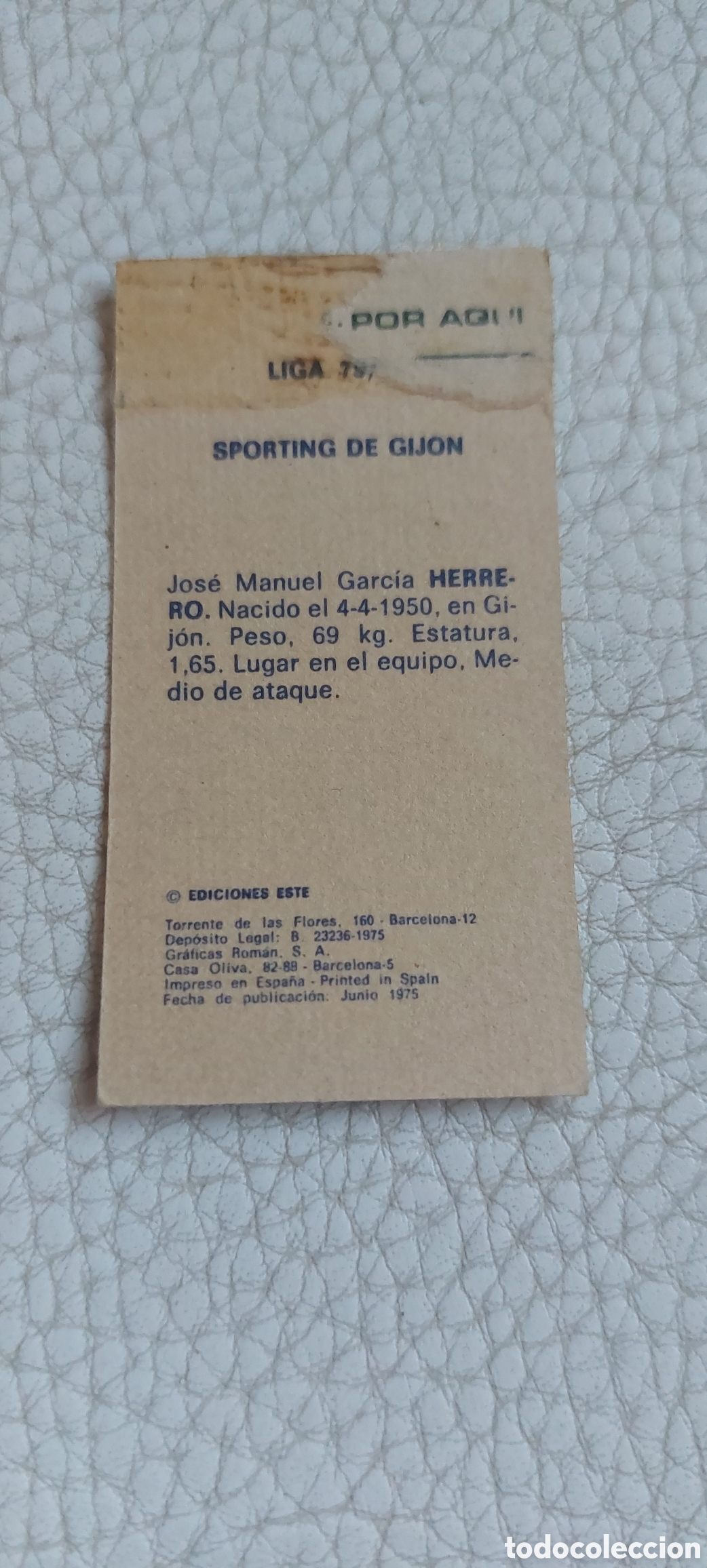 Cromos de f&uacute;tbol: Herrero sporting gijon 75/76 - Foto 2