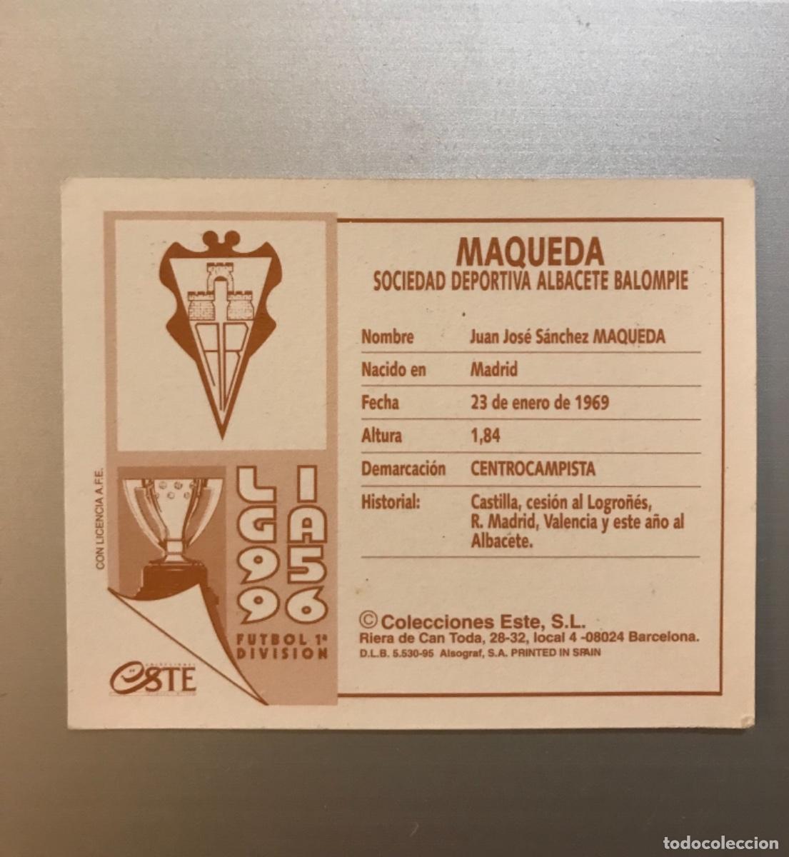 Cromos de f&uacute;tbol: Cromo 95-96 Maqueda Albacete Versi&oacute;n Sin pegar. - Foto 2