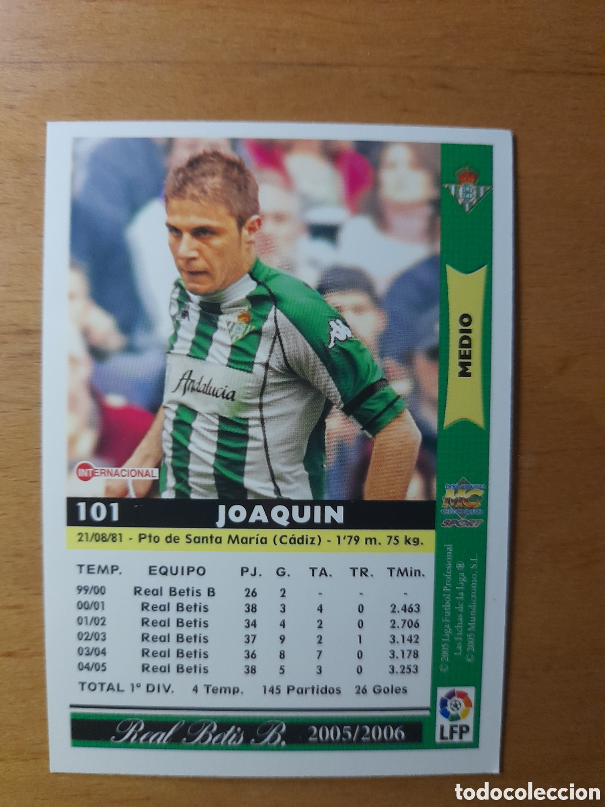 Cromos de f&uacute;tbol: N&deg;101 Joaqu&iacute;n Mundicromo Liga 2005/2006