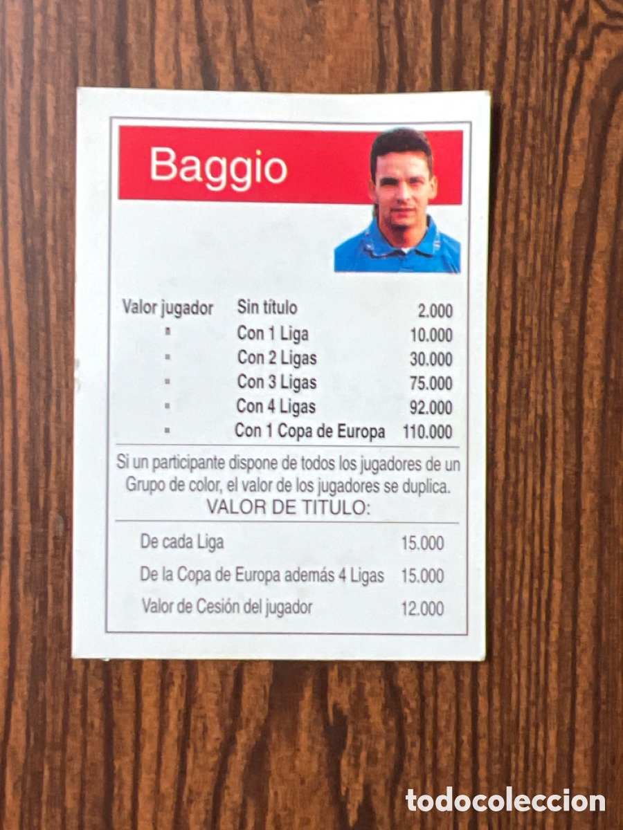 Cromos de F&uacute;tbol: C332. CROMO DE F&Uacute;TBOL CARTA DE JUEGO CEDIDO BAGGIO
