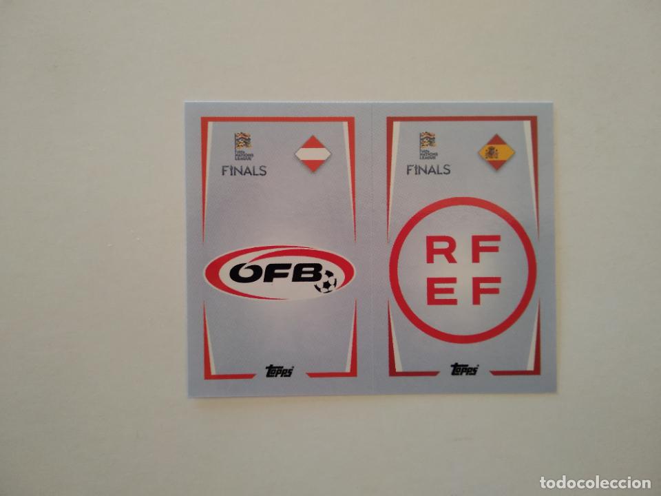 Cromos de f&uacute;tbol: 5 ESCUDO AUSTRIA ESPA&Ntilde;A CROMO FUTBOL THE ROAD TO UEFA NATIONS LEAGUE FINALS 2022-2023 TOPPS 22-23
